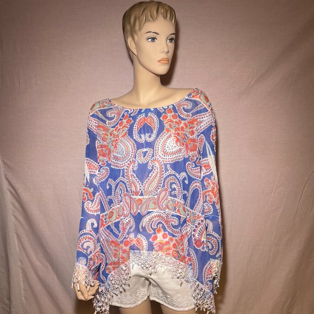 Mushka by Sienna Rose, Inc. Blouse Navy Blue Print Flowy Blouse Size 3XL